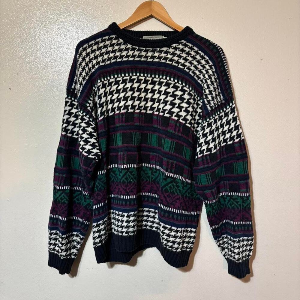 Vintage 90s Concrete Mix Multi-Color Retro Knit Pull Over Sweater Size Men’s L
